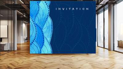 Vertical invitation card on navy blue background with watercolor waves ornament - vector illustration Wall mural