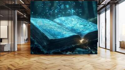 Ancient Spellbook with Floating Runes Wall mural