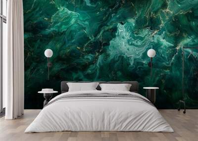 Close up of electric blue coral pattern on green and black marble texture banner Wall mural