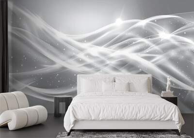 White abstract dynamic line wavy glowing on grey background. Modern shiny white lines pattern. Wall mural