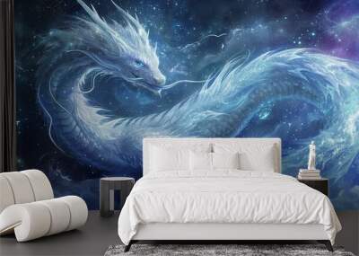 Galactic White dragon generated by AI Wall mural