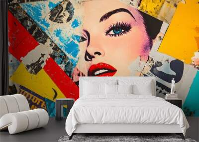 A retro collage featuring pop art elements mixed with old advertisements and bright colors Wall mural