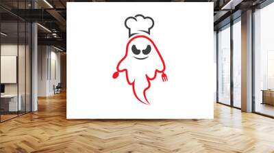 ghost chef logo, ghost restaurant logo, ghost kitchen logo design free vector template Wall mural