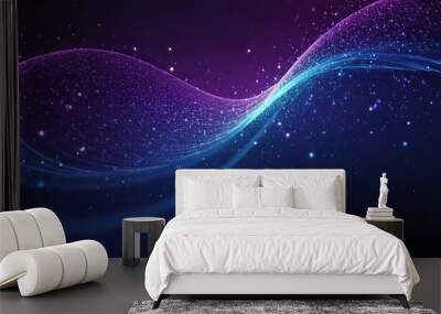 Abstract blue and purple background with dots and waves lines design Wall mural