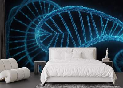 Advancements in futuristic genetic research Glowing blue DNA double helix Concept Futuristic Genetics DNA SciFi Biotech Innovations Blue Double Helix Genetic Engineering Wall mural