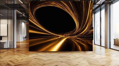 Black elegant background with wave gold line modern luxury Wall mural