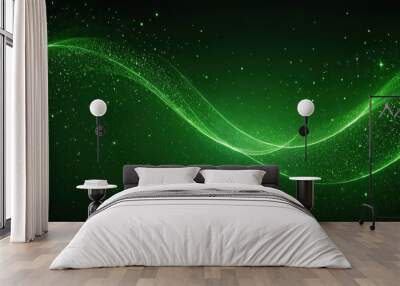 Digital green particles wave and light abstract background with shining dots and stars. abstract wallpaper art. backdrop concept Wall mural