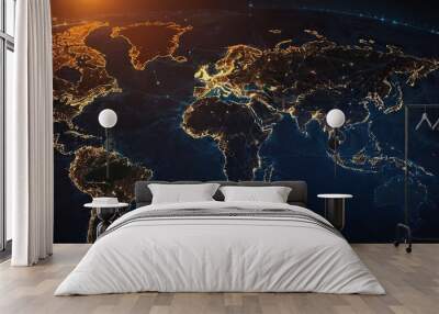 Global Business Network Illustrated Through an Interconnected World Map Concept Global Business Network Illustration Interconnected World Maps 2 Wall mural