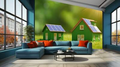 Solar panels on the roof of green  house 3d model concept Wall mural