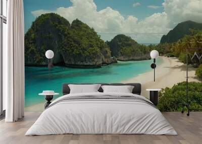 Tropical island with sandy beach and pristine water Wall mural