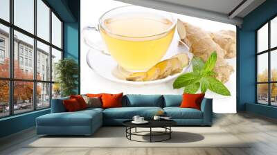 Tea with Ginger Root isolated on white background Wall mural