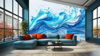 A dynamic and fluid splash of vibrant blue paint captured in motion, creating a mesmerizing abstract wave-like pattern.
 Wall mural