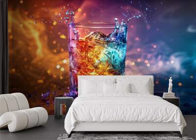 Alcoholic drinks of life with rainbow colors, glowing from within in the dark, glowing energy surrounding it. Wall mural