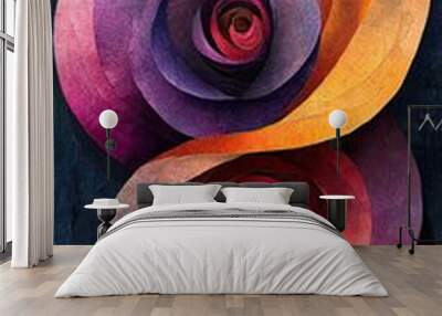 An abstract painting featuring two stylized roses with layered textures and vibrant colors, creating a dynamic and modern visual effect.
 Wall mural