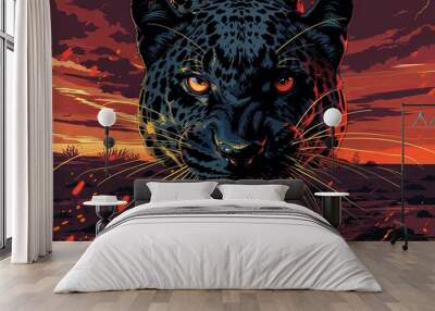 A black panther with its mouth open and teeth bared Wall mural