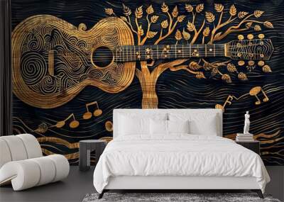 A classic microphone against an artistic backdrop of colorful graffiti and floating music notes evokes a vibrant musical atmosphere. Wall mural