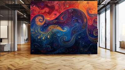 A colorful painting of a spiral with a blue and orange background Wall mural