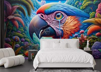 A colorful parrot with a sad expression Wall mural