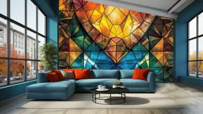 A colorful stained glass heart with a diamond in the center Wall mural