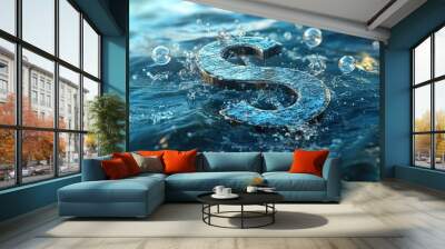 A dollar sign is floating in the water Wall mural