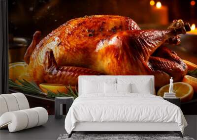 roasted chicken on a plate Wall mural