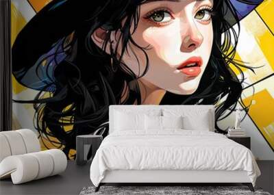 stained glass art of a beautiful woman who looks modern, agile, and charming. Wall mural