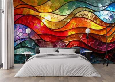 Stained glass window background with colorful abstract.	 Wall mural