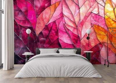 Stained glass window background with colorful Flower and Leaf abstract Wall mural