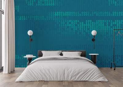 Binary code by green and blue numbers on blumine background Wall mural