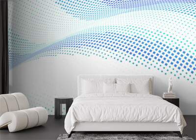 Curved dotted surface with halftone effect by blue and turquoise small squares Wall mural