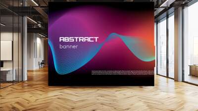 Vector abstract colorful banner with wave in violet color on black background Wall mural