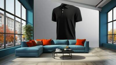 A black shirt with a white logo on the front Wall mural