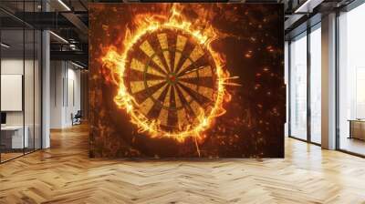 A close up of a fire burning a dartboard. Business concept Wall mural