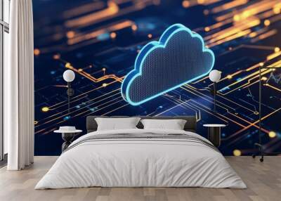 A cloud is displayed on a computer chip Wall mural