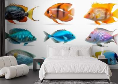 A collection of colorful fish in various sizes and shapes Wall mural