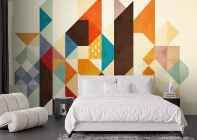 A colorful abstract design with a lot of different shapes and colors. Risograph effect, trendy riso style bottom layer Wall mural