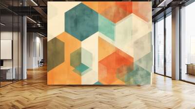 A colorful abstract painting with lot of different shapes and colors. Risograph effect, trendy riso style bottom layer Wall mural