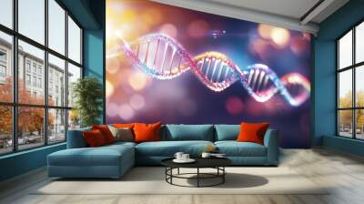 A colorful DNA strand with a bright yellow light shining on it Wall mural