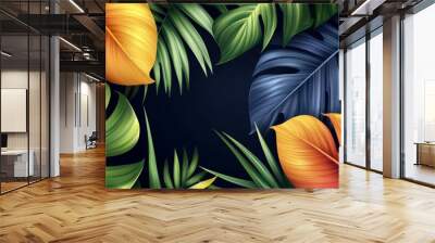 A colorful leafy background with a green leaf on the left Wall mural