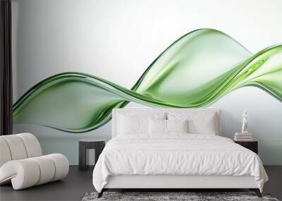 A green wave is shown in the image, with a white background Wall mural