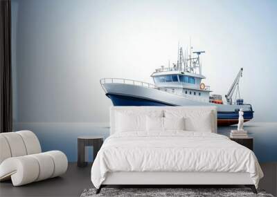 A large white and blue boat is on the water Wall mural