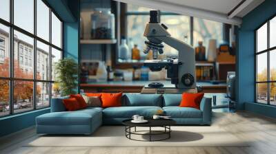 A microscope is on a table in a lab, scientific laboratory Wall mural