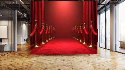 A red curtain with gold posts and a red carpet Wall mural