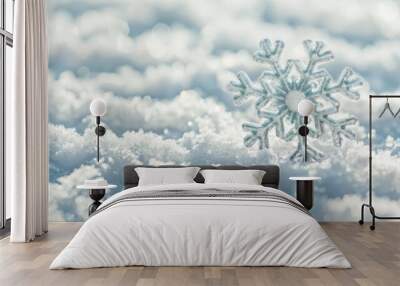 A snowflake is sitting on top of the snow Wall mural