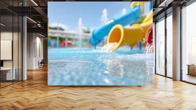 A water park with a slide and a splash pad, aquapark Wall mural