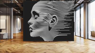 Abstract graphic skull head on dark in motion. Backdrop for design with selective focus and copy space. Wall mural