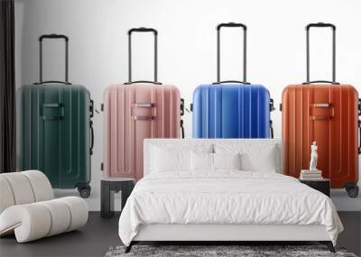 Four suitcases of different colors are lined up next to each other Wall mural