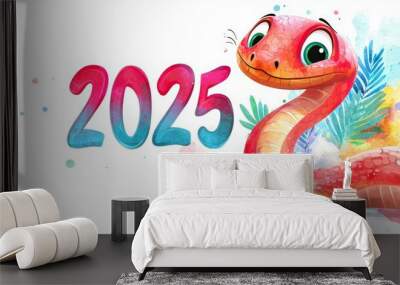 Snake and numbers 2025 symbol of the year. Background with copy space Wall mural