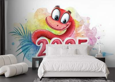 Snake and numbers 2025 symbol of the year. Background with copy space Wall mural