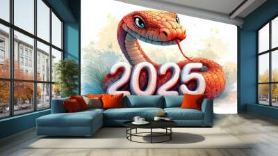 Snake and numbers 2025 symbol of the year. Background with copy space Wall mural